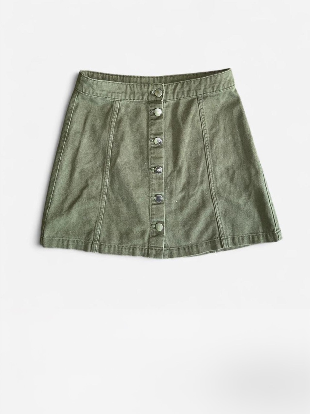 Divided Olive Button-Front Mini Skirt